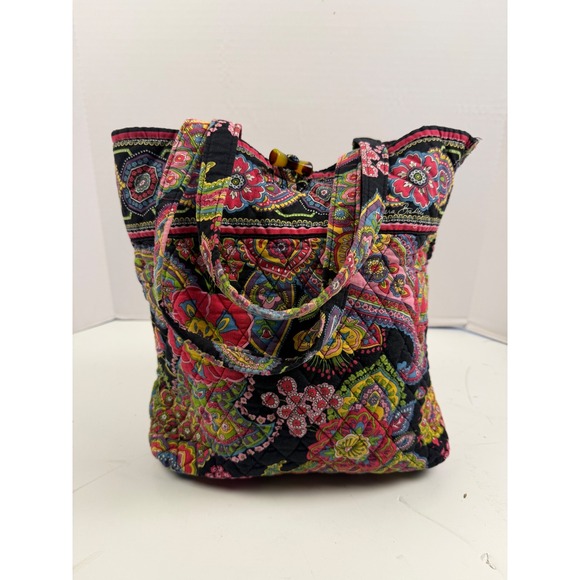 Vera Bradley Handbags - Vera Bradley Symphony in Hue Retired Mid Size Tote Bag Black Floral Shoulder Bag